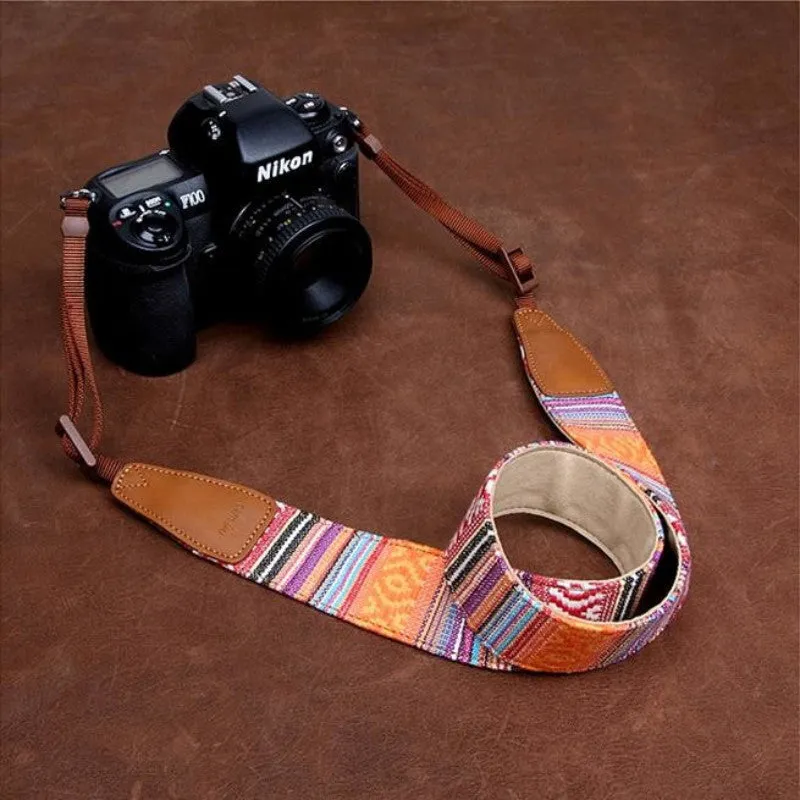 Orange Sony Stripe Handmade Leather Camera Strap Christmas Birthday Gifts 7222