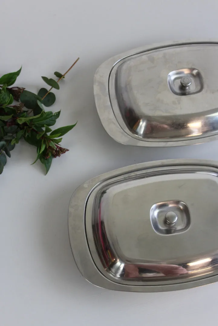 Pair Retro Stainless Steel Serving Dishes